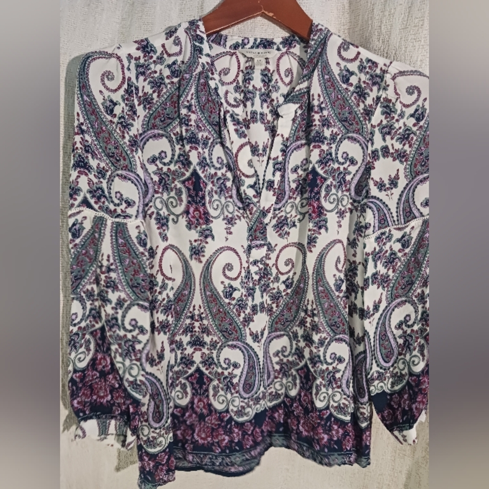 Lucky Brand paisley western top blouse womens small P lightweight flowy